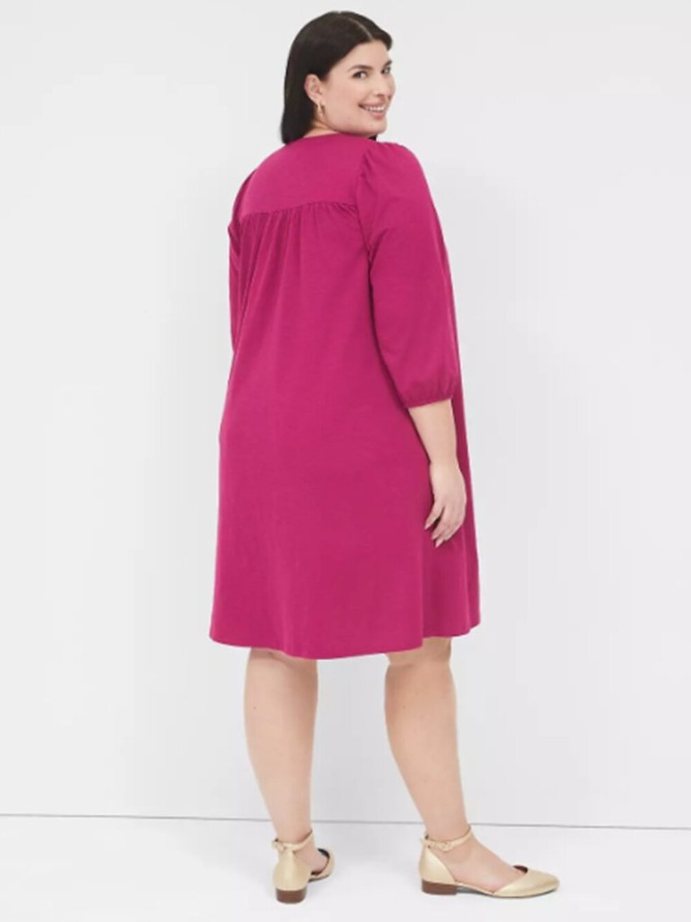 LANE BRYANT UEC Sz 18/20 Berry Red 3/4-Sleeve Eyelet-Detail Cotton Swing Dress - Picture 2 of 3